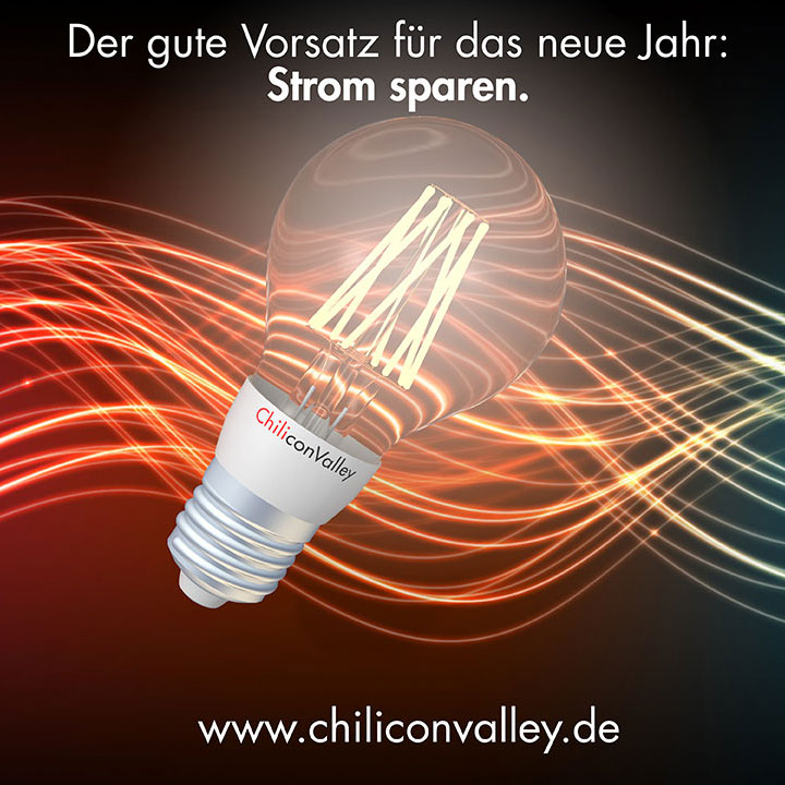 LED-Gluehbirne-neues-Jahr-clear-d Der gute Vorsatz fürs neue Jahr … Strom sparen: ChiliconValley LED Lampen und LED Leuchtmittel erleuchten den Weg zur Energiewende.
